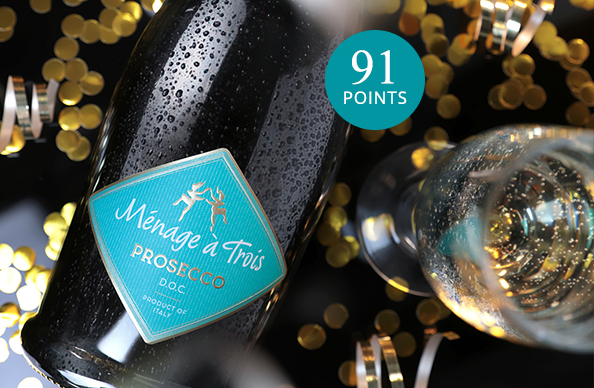 bottle of Menage a Troi prosecco, rated 91 points